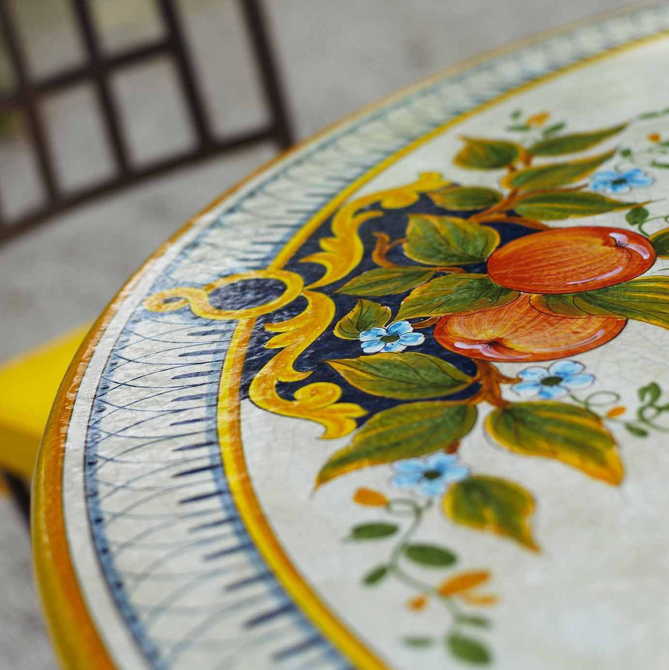 CERAMIC STONE TABLE + IRON BASE: TROPEA Design - Hand Painted in Deruta, Italy. - Artistica.com